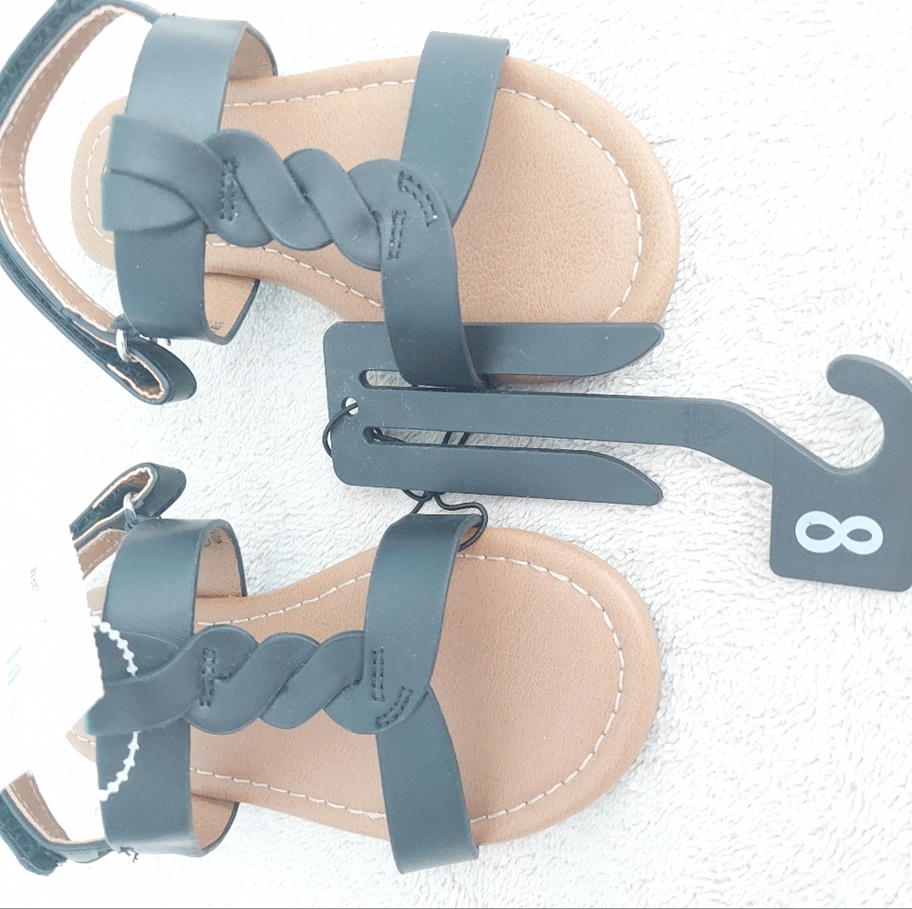 Wonder Nation Baby Girls Black Braided Black Strappy Sandals Toddler Size 8 NWT - Picture 3 of 5